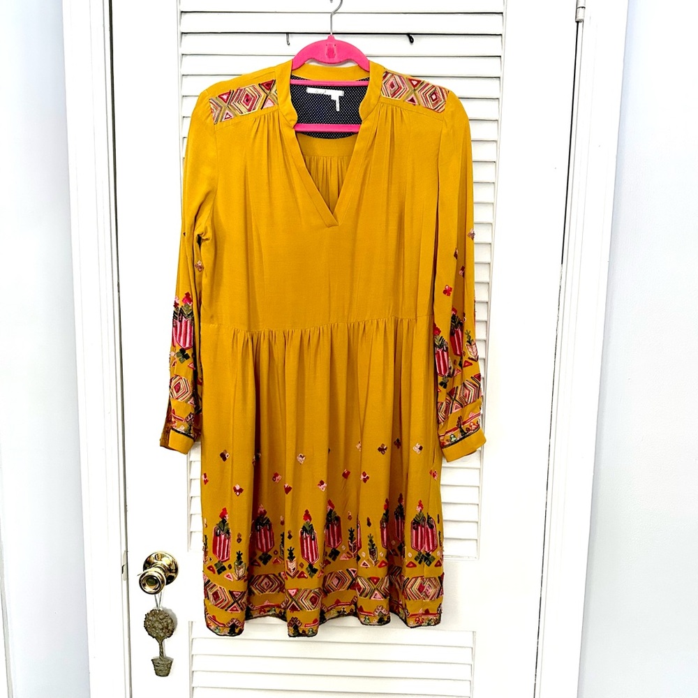 Anthropologie Floreat Raella Embroidered Dress Sz Med